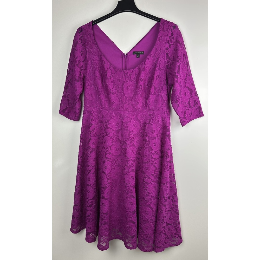 Lane Bryant Floral Lace Fit & Flare Dress A-Line Magenta Overlay Plus Size 18 - Picture 2 of 14